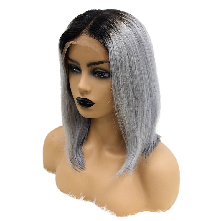 

1B Gray unprocessed ombre human hair wig body wave full lace, remy brazilian human hair short lace wigs