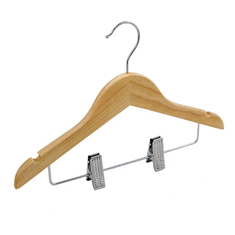 

Children's wooden hangers with iron trouser clips suit wooden hangers display wooden hangers with bottom bars, Wood