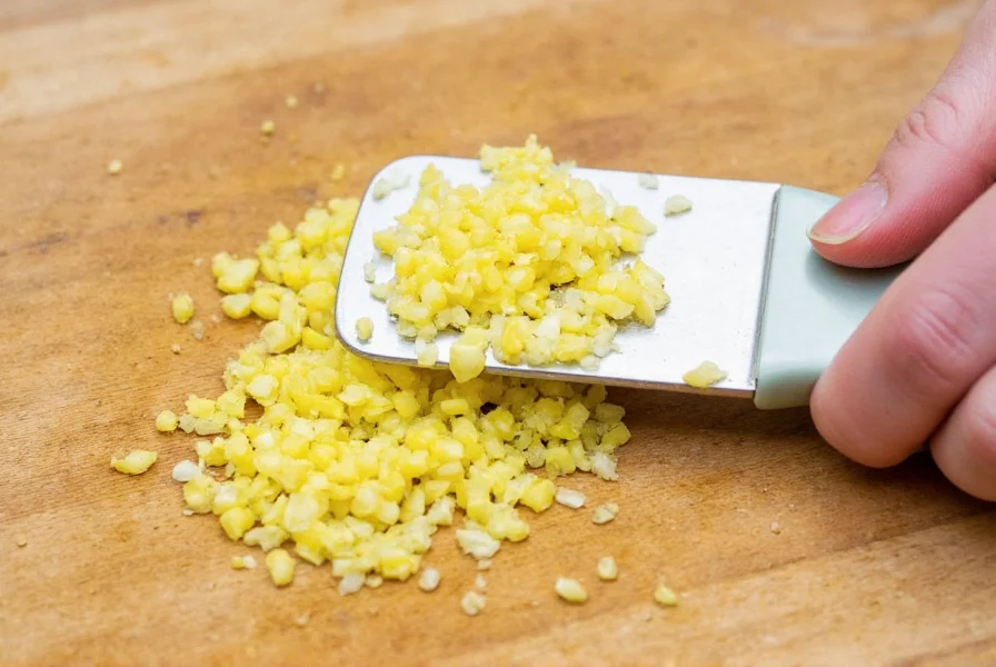 Glass container with freshly grated ginger stored in refrigerator