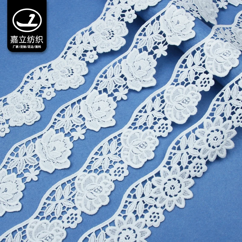 

Factory wholesale white polyester water soluble embroidery lace for women's clothing accessories