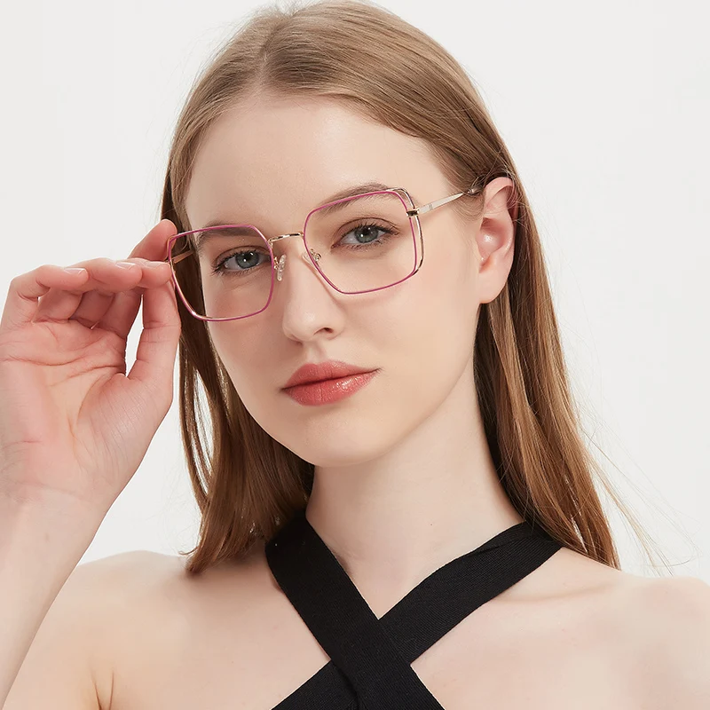

YC OPTICAL 2023 High end trendy womens double rim optical frames square eye glasses ultralight metal eyeglass frame eyewear