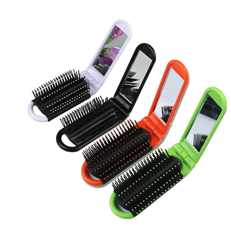 

professional Mini high quality Portable folding hair brush with mirror, Customized color