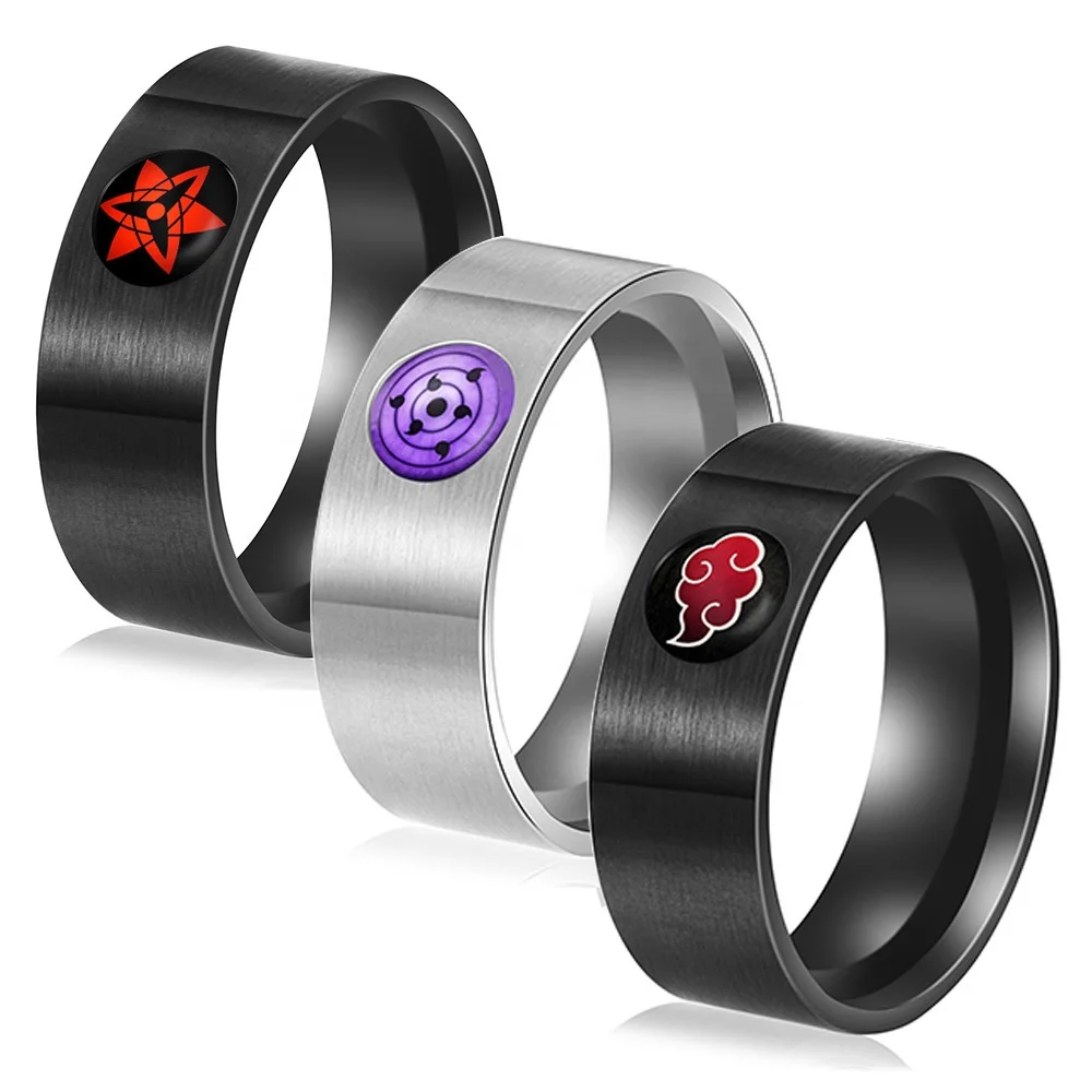 

2021 New naruto akatsuki Kaleidoscope Syaringan stainless steel simple rings jewelry mens anime titanium rings