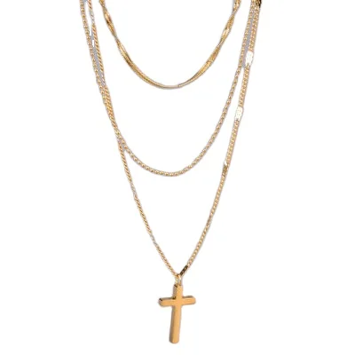 

Fashion Jewelry Simple Design Stainless Steel Cross Pendant Chain Necklace For Women, Gold,silver