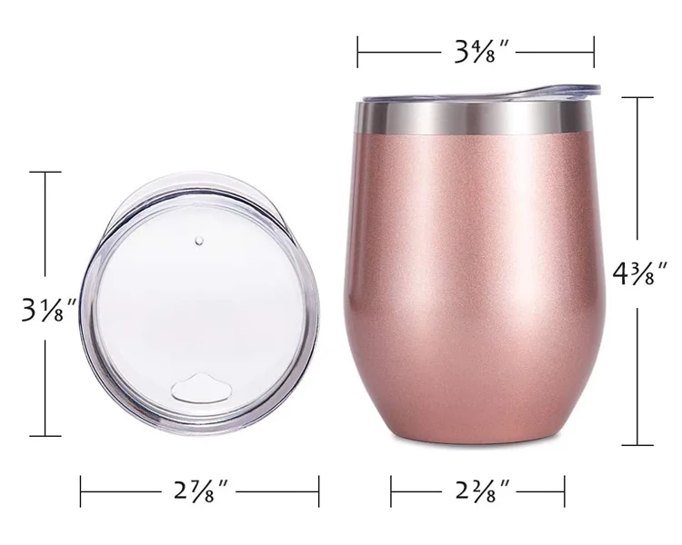 

Insulated 304 Stainless Steel Double Walled Leak Proof Sliding Lid Rose Gold  Glitter Wine Tumblers 12 oz Glass with Straw, Custom printed