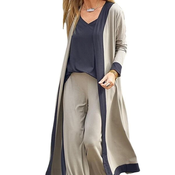 

Elegant Three-Piece Sets Long Cardigan + Sling Tops + Wide Leg Pants Suits Summer Women Fashion Autumn Lady Casual Loose Outfits