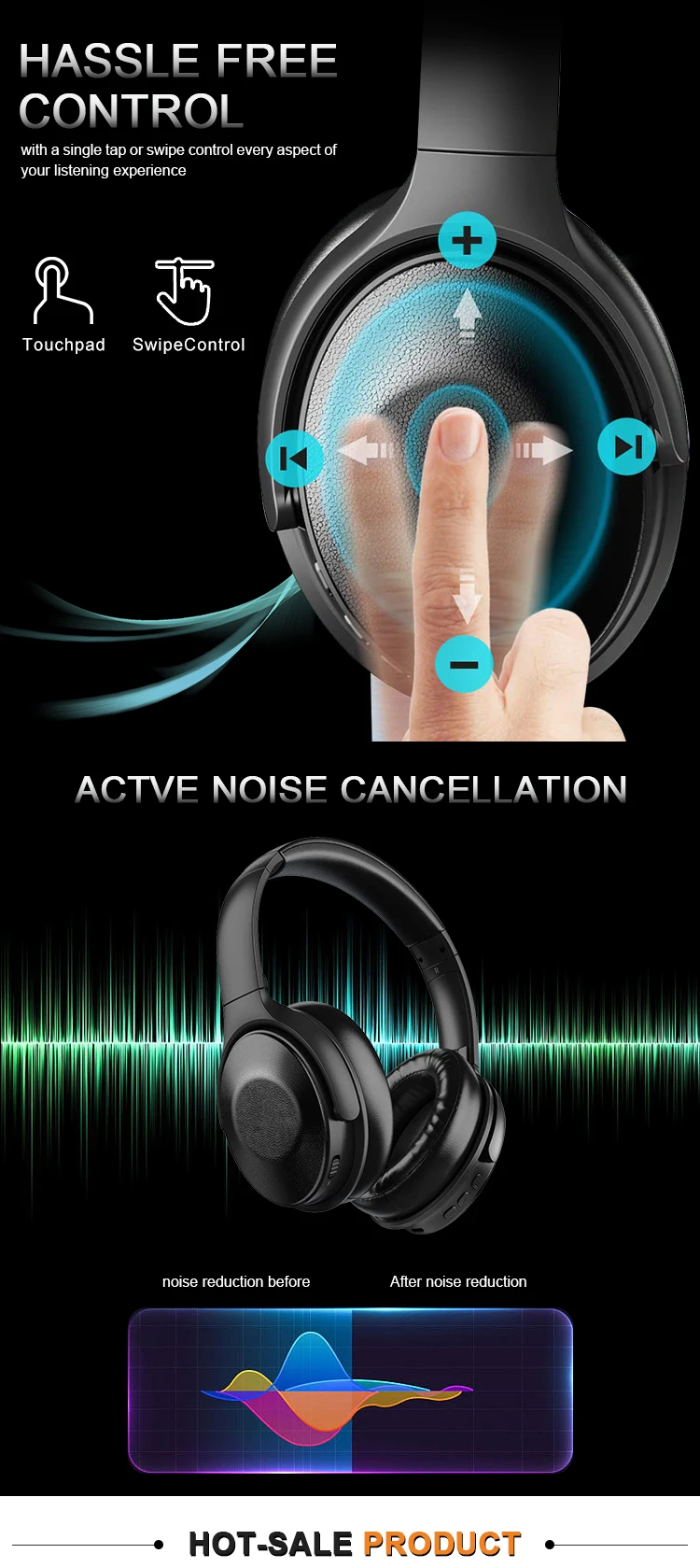 Bluetooth 5.0 stable and fast connectivity Ergonomically Swivel and Foldable touch panel hot selling headset - ANKUX.COM