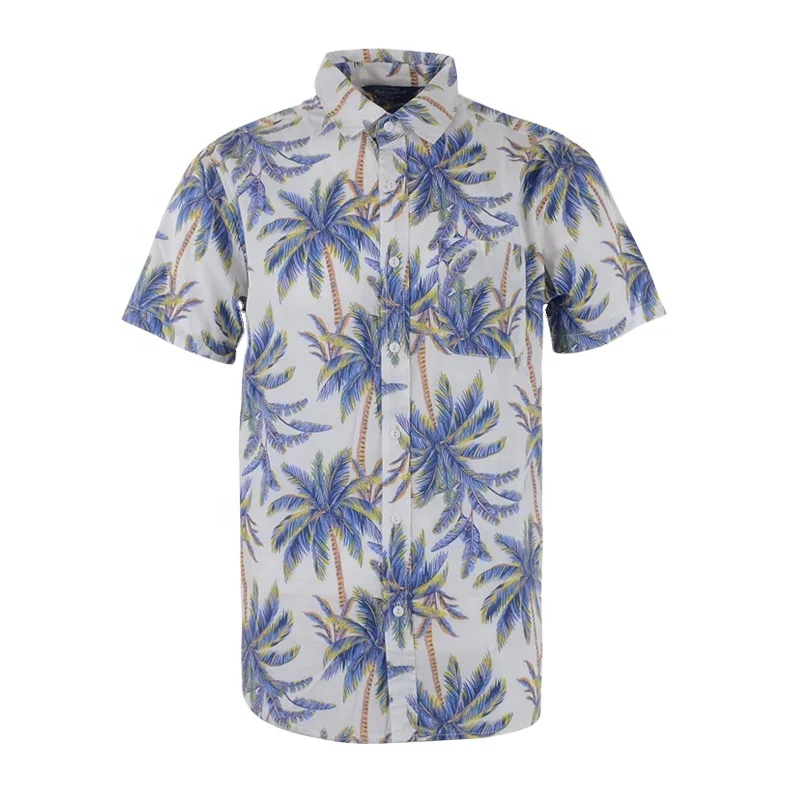 

Short sleeve new 100% cotton custom tropical rainforest printed bangkok hawaiian shirt