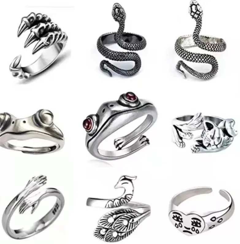 

Funny Silver Plated Frog Cute Animal snake cat finger  Rings crying face eagle claw ring jewelry, Picture shows