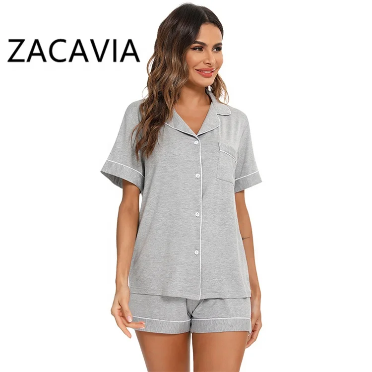 

ZACAVIA Fashion Ladies Pajamas Set New Short Sleeve Pajamas Polka Dot Turn-down Collar Two-piece Pajamas, Photo color