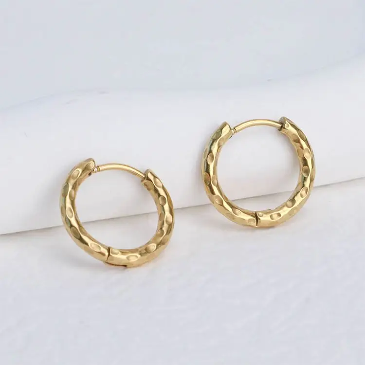 

Chris April 316L stainless steel PVD plated bumpy organic texture huggies hoops earring