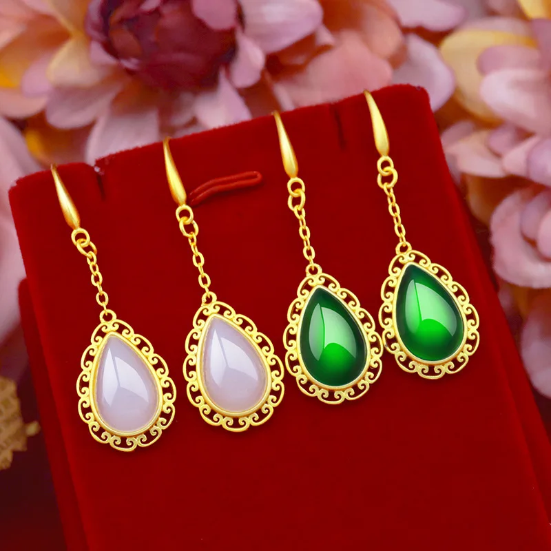 

Dropshipping Women Earring Drop Earring Water Droplet Agate Stone Gemstone Earrings Green Emerald Jade Jewelry Female Gift
