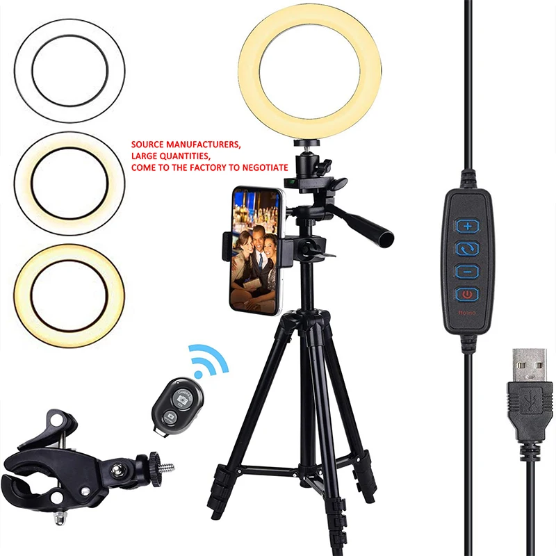 

2020 Best ring light LED camera ring light with tripod stand phone holder brightness adjustable lamp, White