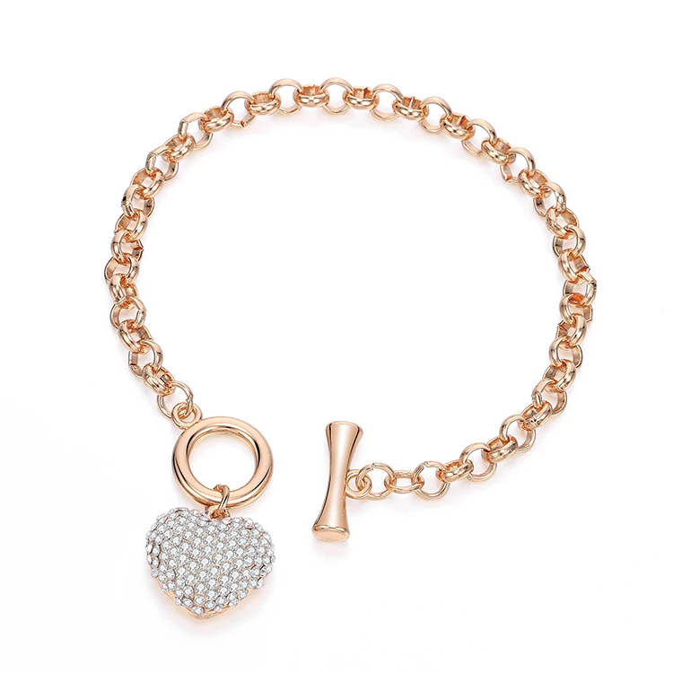 

Clear Crystal Link Chain Rose Gold /GolD /Silver Plated Heart Charm Bracelet Jewelry Hot Dropship, Gold rose gold silver