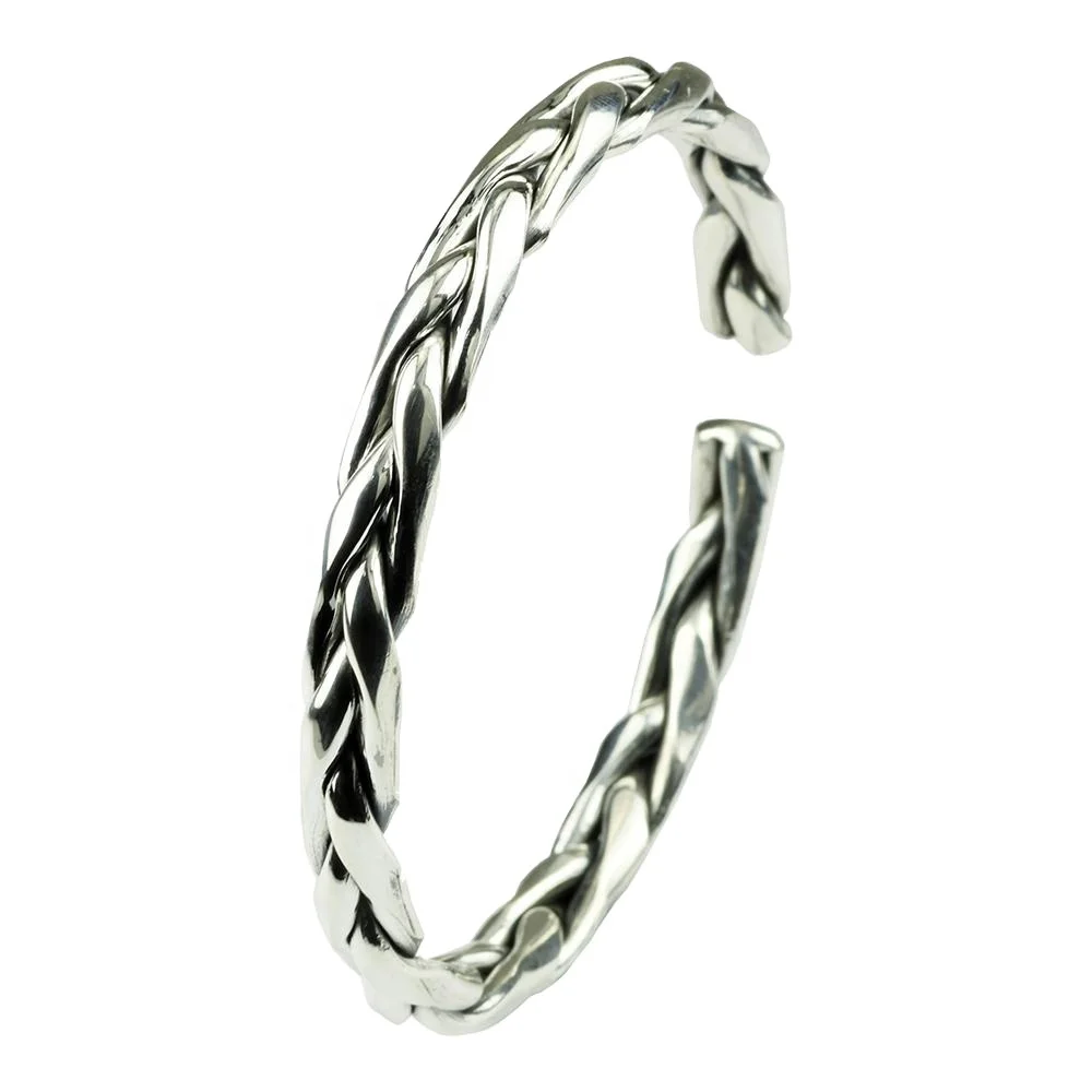 

Vintage 925 Sterling Silver Braided Twisted Bracelet For Men And Women Handmade Wire Cuff Bangles Jewelry