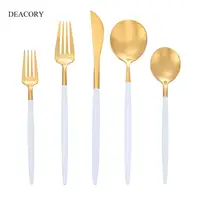 

DEACORY 2019 High Quality White Gold Flatware Set Two Tone Stainless Steel Cutlery for Wedding Event Rental