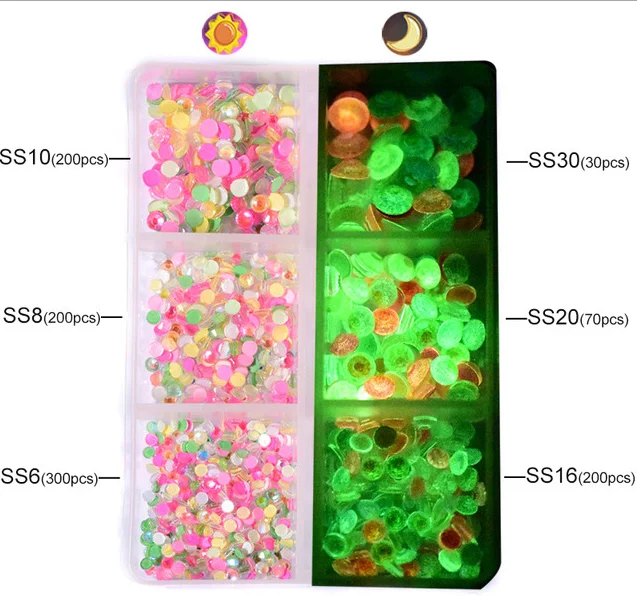 

hot sell DIY jewelry 6 grids AB neon luminous flat back rhinestone women nail rhinestone, Many colors can be met