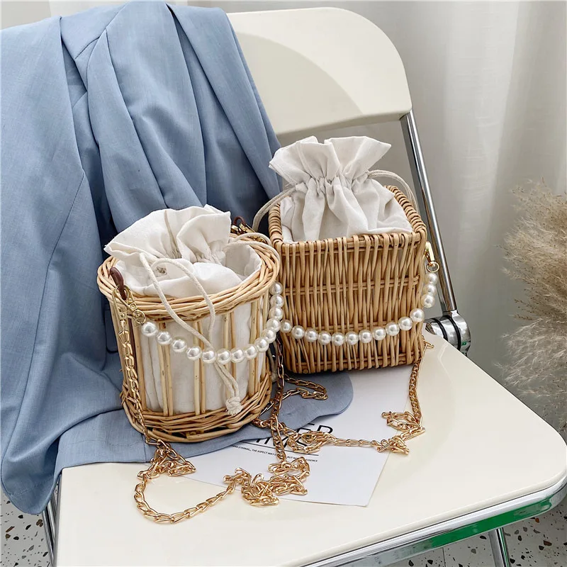 

Fashion pearl single shoulder handbag messenger all-match chain woven bag, 3 colors