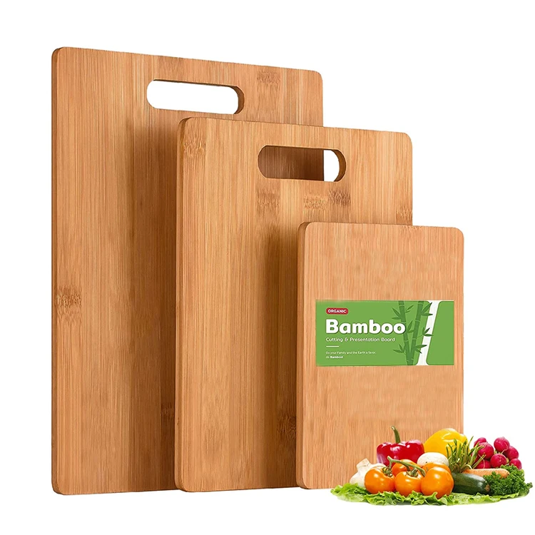 

2021 new arrivals kitchen large vegetable wood organic bamboo cutting board set with handle, Natural