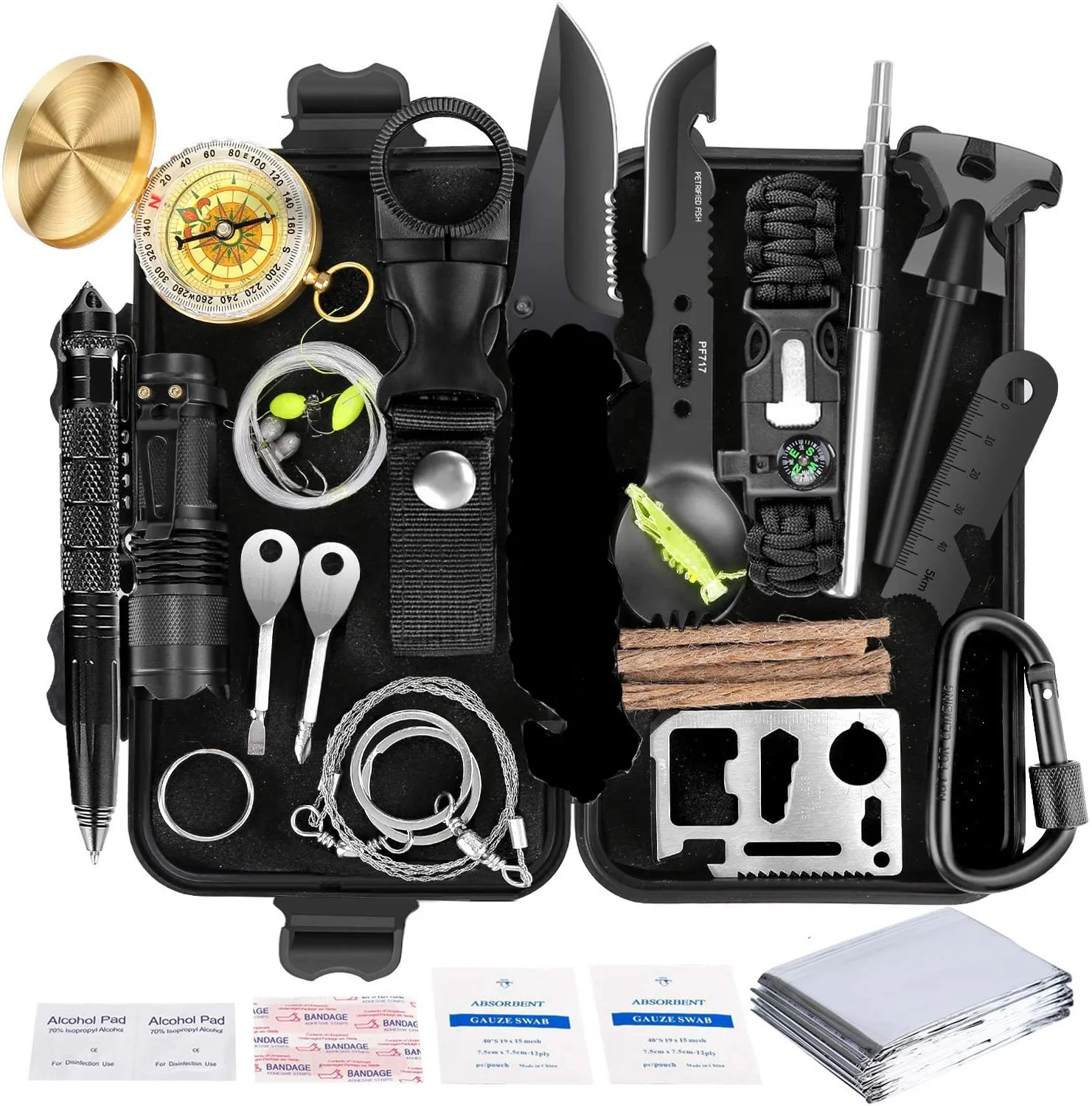 

Survival Kit 35 in 1 First Aid Kit for Men Camping, Hiking, Hunting, Fishing, Black and customed color