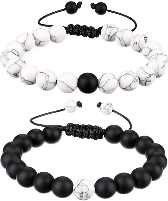 

Black Matte Agate Bracelet Couples Distance Bracelet Energy Beads Howlite Bracelet for Men, Picture shows