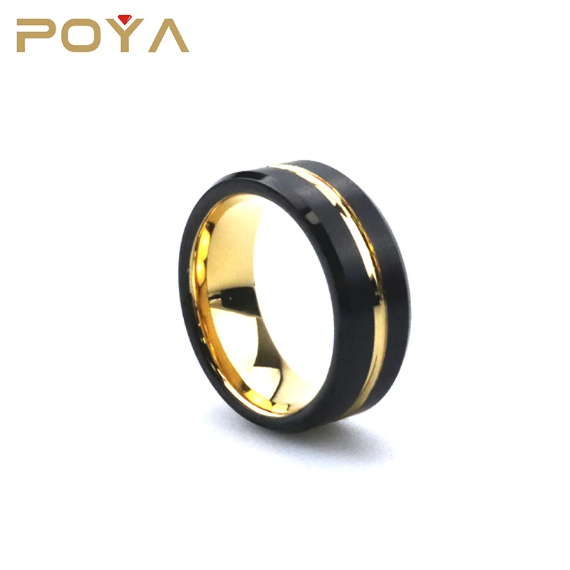 

Poya 8mm Matte Beveled Gold Plated Tungsten Couple Wedding Band With Single Groove