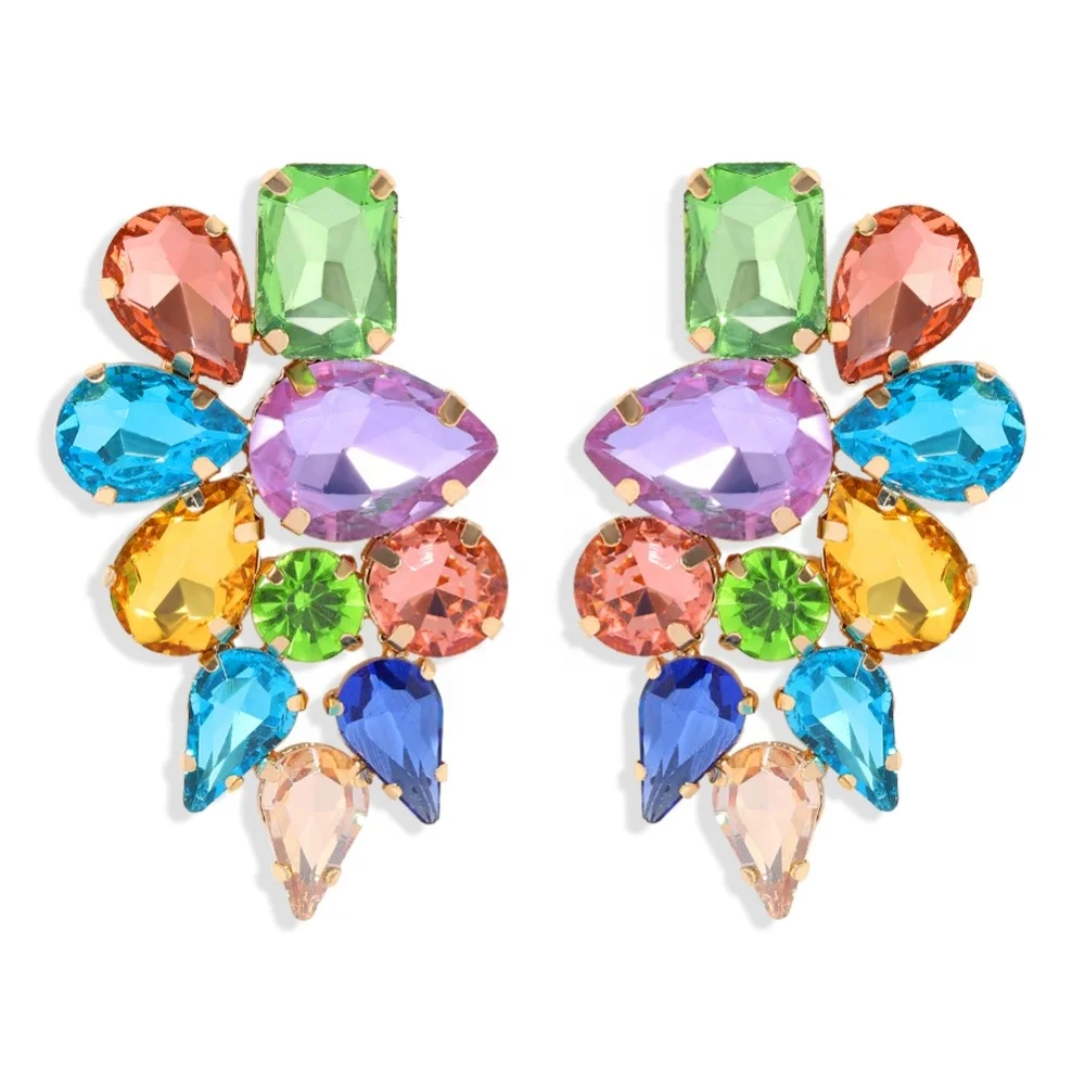 

Kaimei 2021 New Fashion Colorful Diamond Flower Stud Earrings For Women Luxury Crystal Statement Gemstone Stud Earrings Jewelry, Many colors fyi