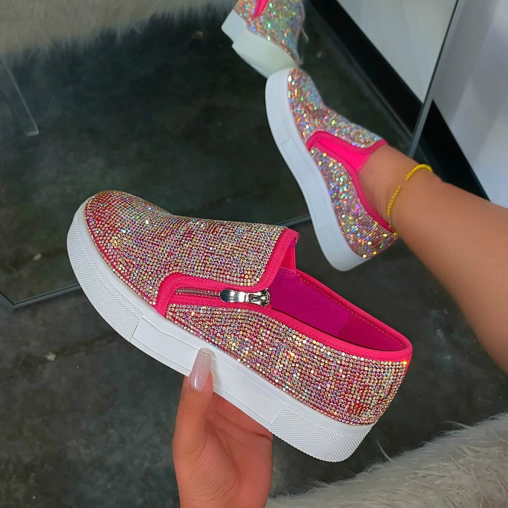 

Fashion sequin zippered large size thick-soled Carrefour sports shoes women's fashion sneakers