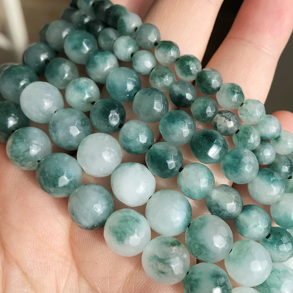 

4/6/8/10/12MM Round Faceted Green Chalcedony Jades Stone Beads For Jewelry Making DIY Bracelet