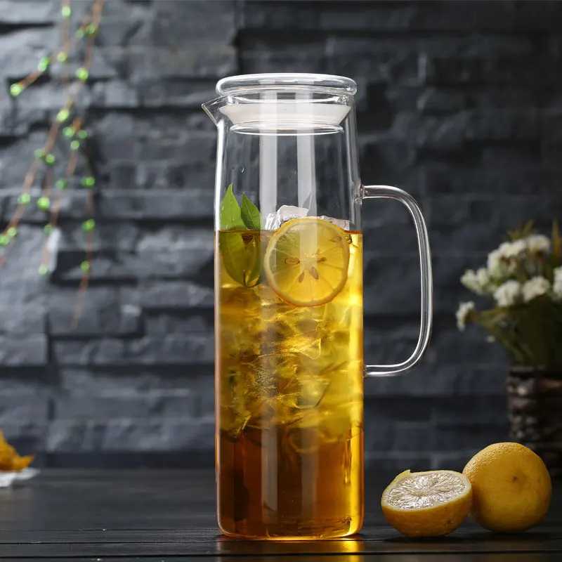 

High Quality Glass Water Jug With Handle With Bamboo Lid High Temperature Resistant Water Pots For Cold Water