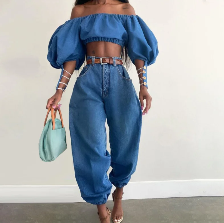 

2020 pantalons boyfriend wide leg jeans pants denim high waisted blue womans jeans, As the picture