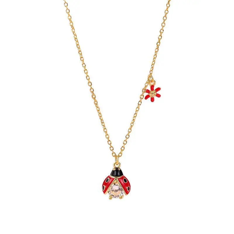 

miraculous ladybug adrien Beetle Necklace 925 Silver with Collarbone Chain Enamel Flower in Sterling Silver Red, Carnelian product appearance depends on goods