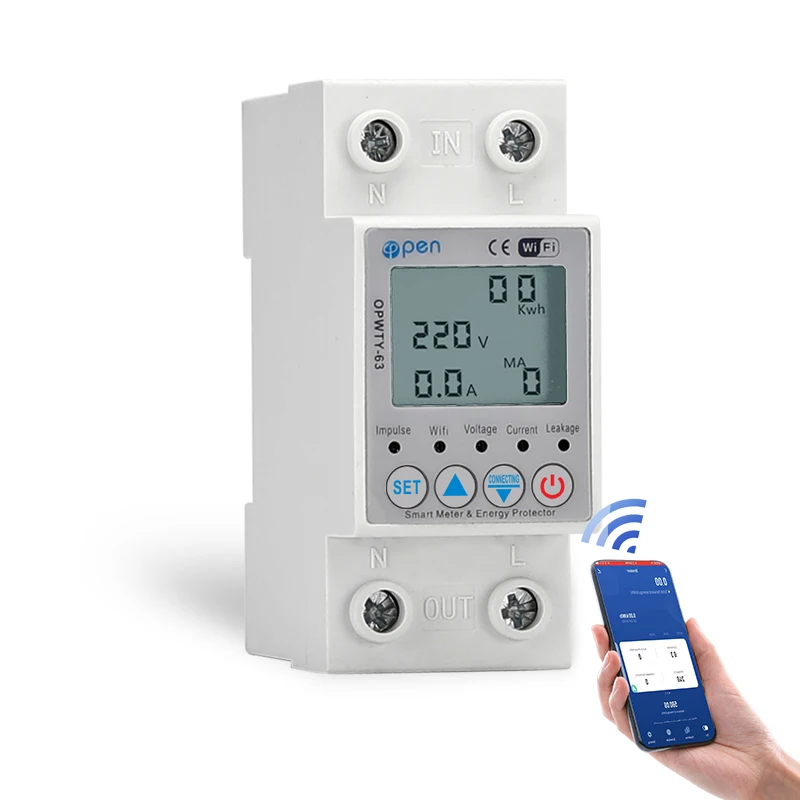 

63A TUYA APP WiFi Smart Circuit Earth Leakage Over Under Voltage Protector Relay Device Switch Breaker Energy Power kWh Meter