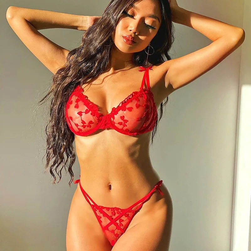 

Valentines Day 2022 New Style Solid Color Lace Print Petals See Through Valentines Sexy Lingeries Womens Sexy Underwear, As picture show women sexy lingerie set