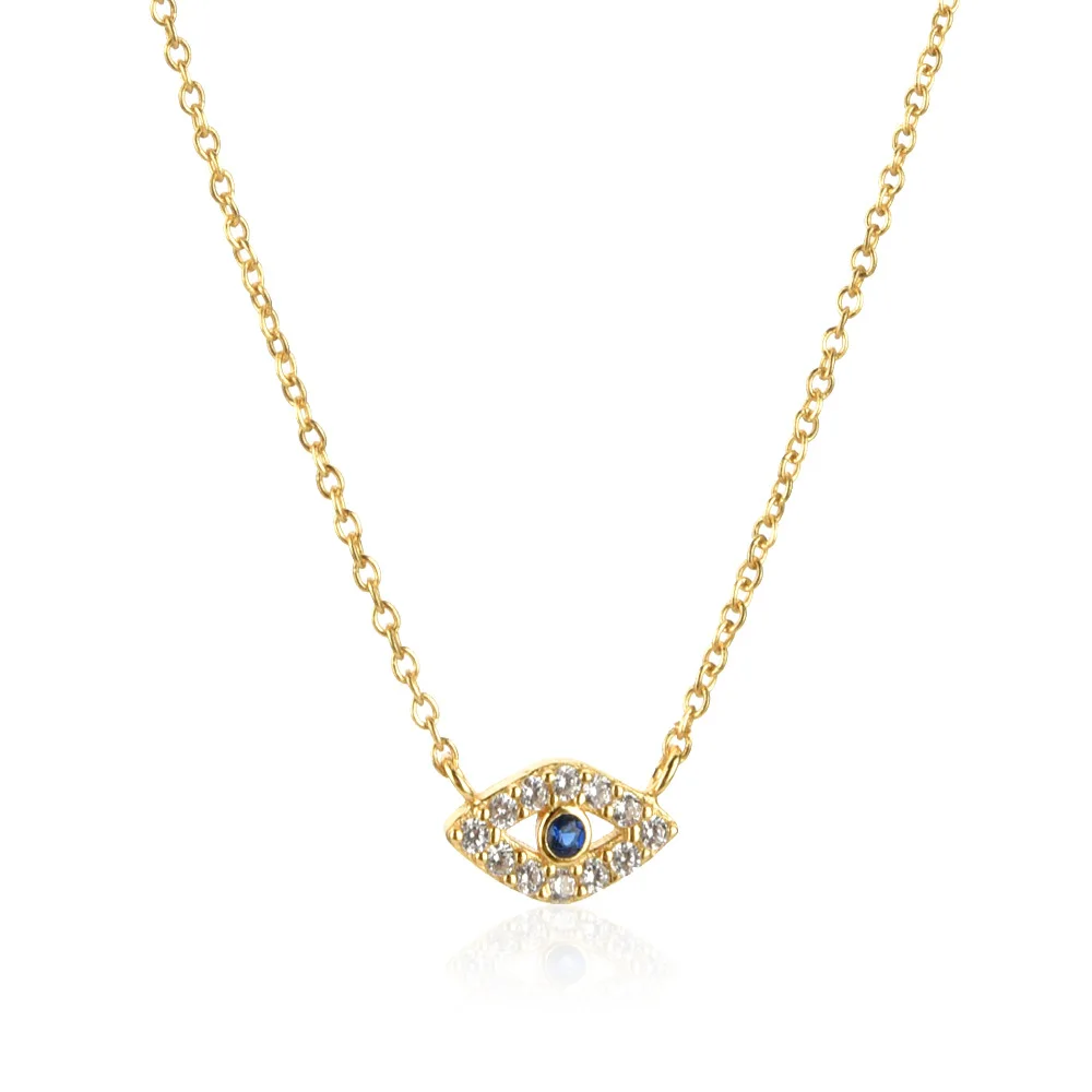 

Round Crystal Diamond Water Proof Gold Plated Eye Turkish Evil Chain Charm Pendant Choker Necklace 925 Sterling Silver Jewelry