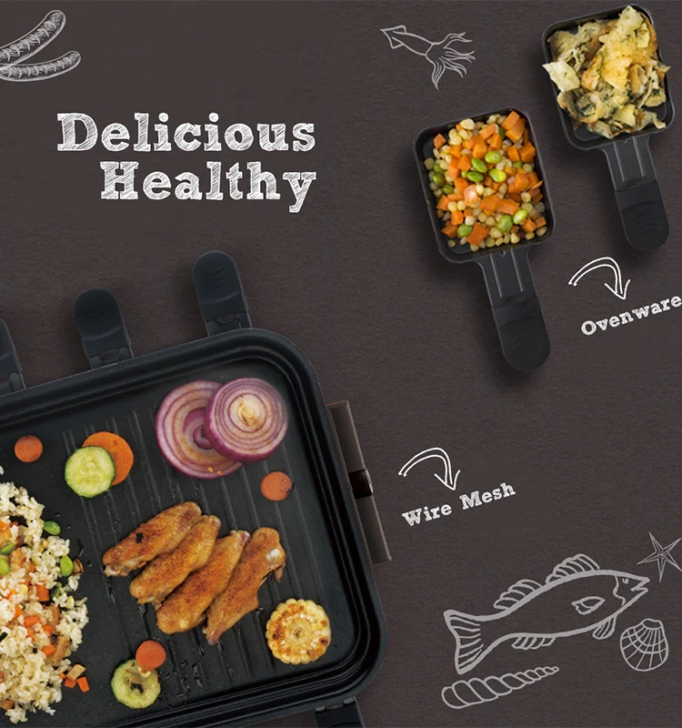 
Raclette Grill Ridged Surfaces with1500W Indoor Griddle with Non-Stick Coating electric Barbecue Grill 