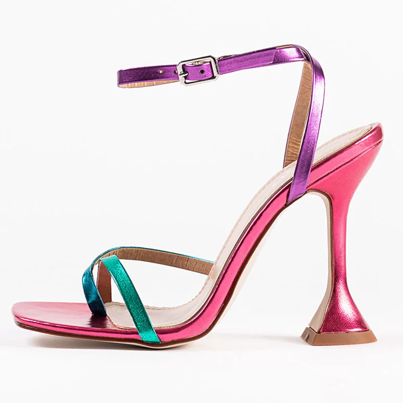 

Mixed Color PU Leather Hoof Heel Square toe Flip Flops Party Sandals for Women