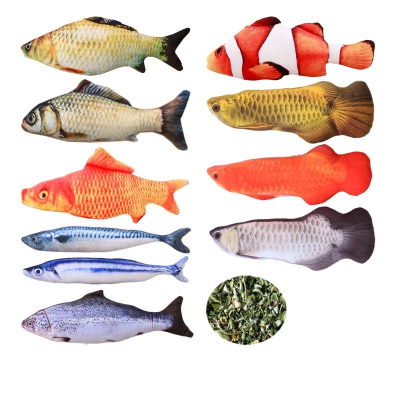 

Factory Wholesale Catnip Filled Interactive Cat Fish Toy Plush Fish Pet Cat Toys, As shown