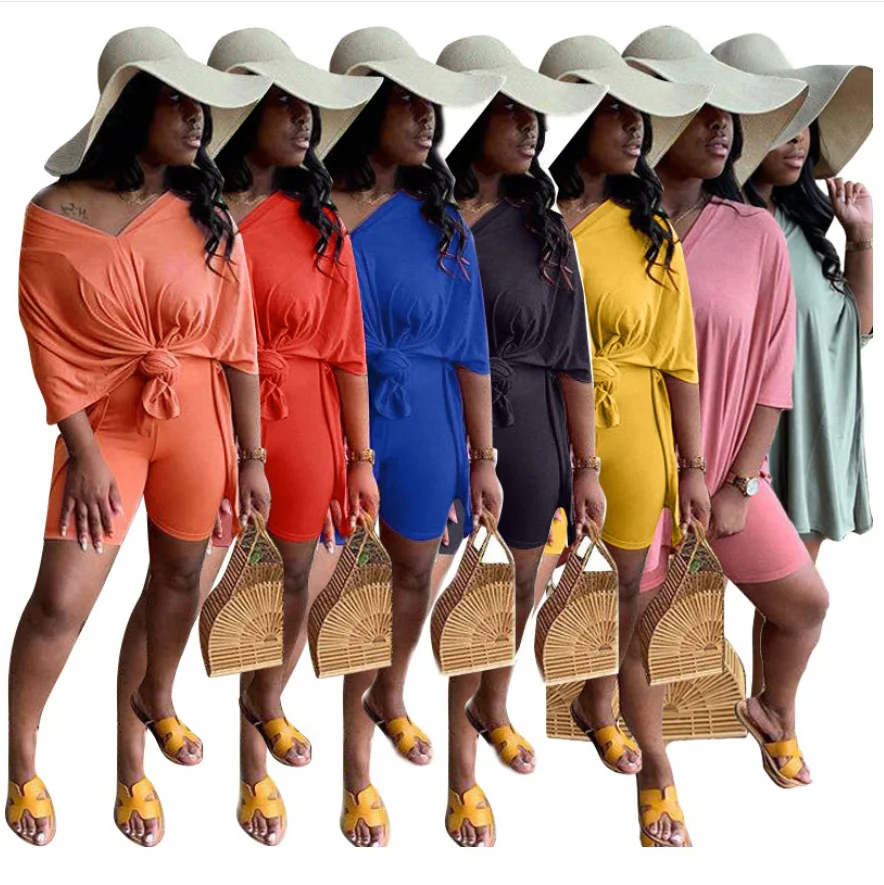 

2021 New Arrival Solid Color T Shirt And Shorts Woman Clothing Plus Size 5xl Womens 2 Piece Outfit, Shown