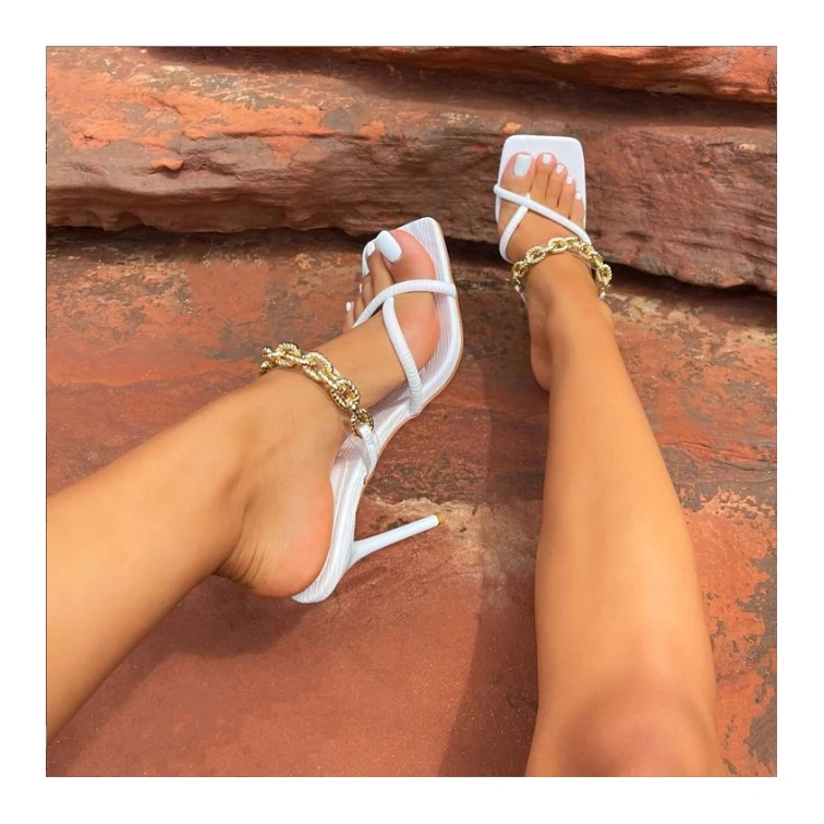 

new arrivals hot selling sexy high quality stiletto high heel metal chain sandals women shoes big sizes 6922, Black,white,brown