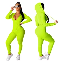 

*GC-T046 2020 solid color long sleeve hooded sweatshirt long pencil pants woman fashion two piece sports set women clothing