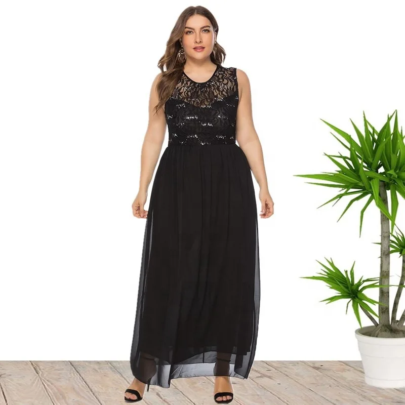 

Plus Size Beading Lace Stitching Chiffon Bridesmaid Elegant Sleeveless 6XL Dresses Long Formal Evening Party Maxi Dresses