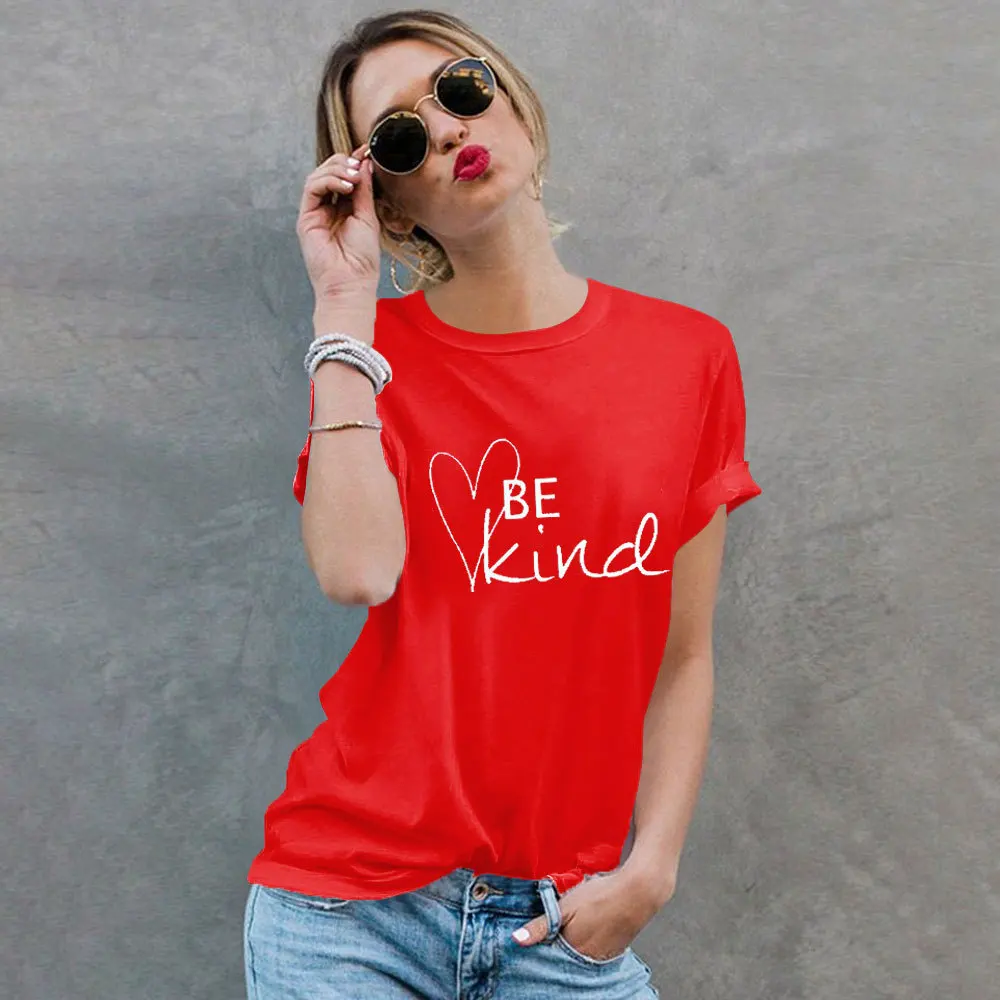 

Blouses Letter Print Crew Neck Short Sleeve T-shirt Women, Picture color