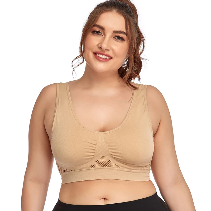 

Women Mesh Breathable Plus Size Bra Seamless Wirefree daily wear Padded Crop Top Ladies Yoga Fitness Running Workout Sports Bras, Black,white,beige,red,purple,violet