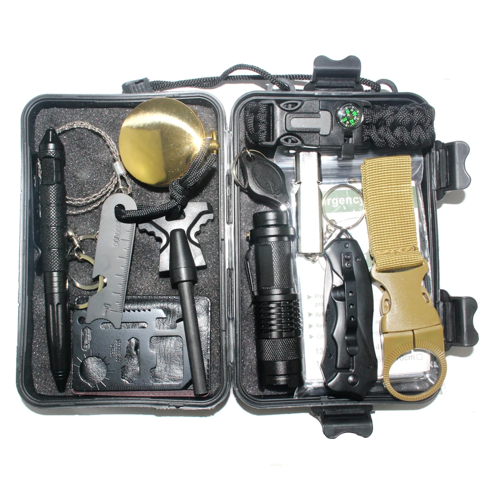 

Self-drive jungle camping provides easy access to adult emergency rescue kits including multi-functional knife survival kits, Black