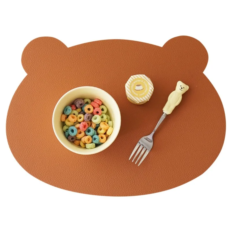 

Tabletex 2022 Faux Leather PU Placemats PVC Leather Placemat Food grade Bear Shaped Children's Table Mat, Pink+dark grey,brown+black,white+coffee,blue+grey