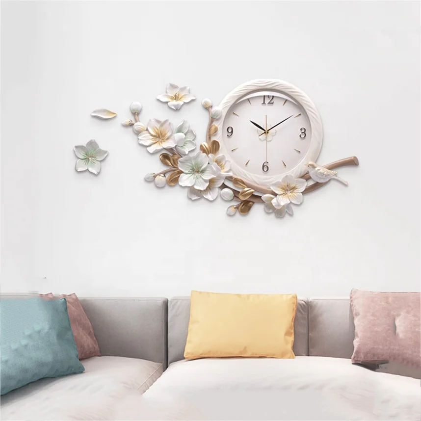 

Excellent Quality Decorative Resin Wall Clock, Bird And Flower Art 3D Decorative Wall Clock