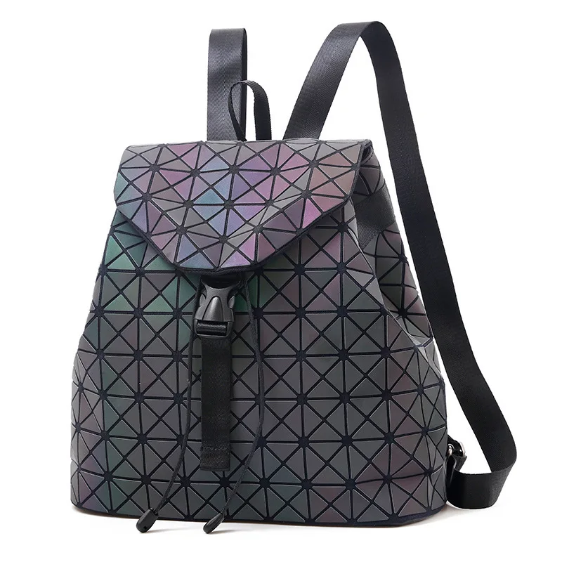 

Fashion Travel Backpacks Night Light Colorful Backpack Geometric Diamond Double Customize Shoulder Bag, 3 colors or customized