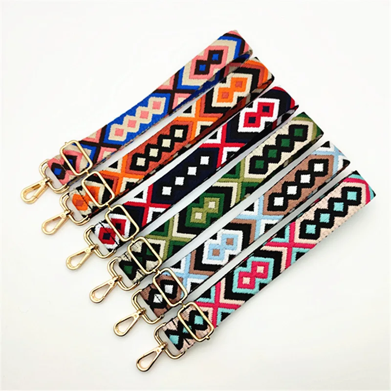

1.5 inch Width Diamond Embroidery Wide Rhombus Printing Adjustable Replacement Belt Guitar Style Cross Body Handbag Purse Straps, Diamond embroidery colorful colors