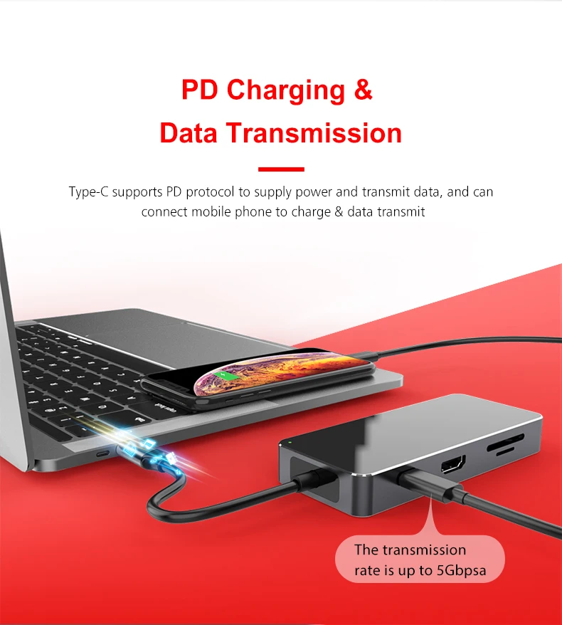 2019 New Design USB Hub Type C 7 in 1USB Adapter For MacBook Air